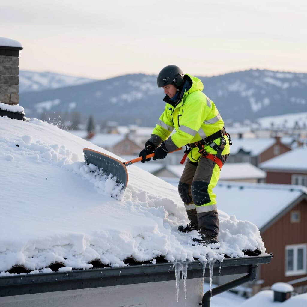 Skånsom fjerning av snø fra tak i vintersesongen